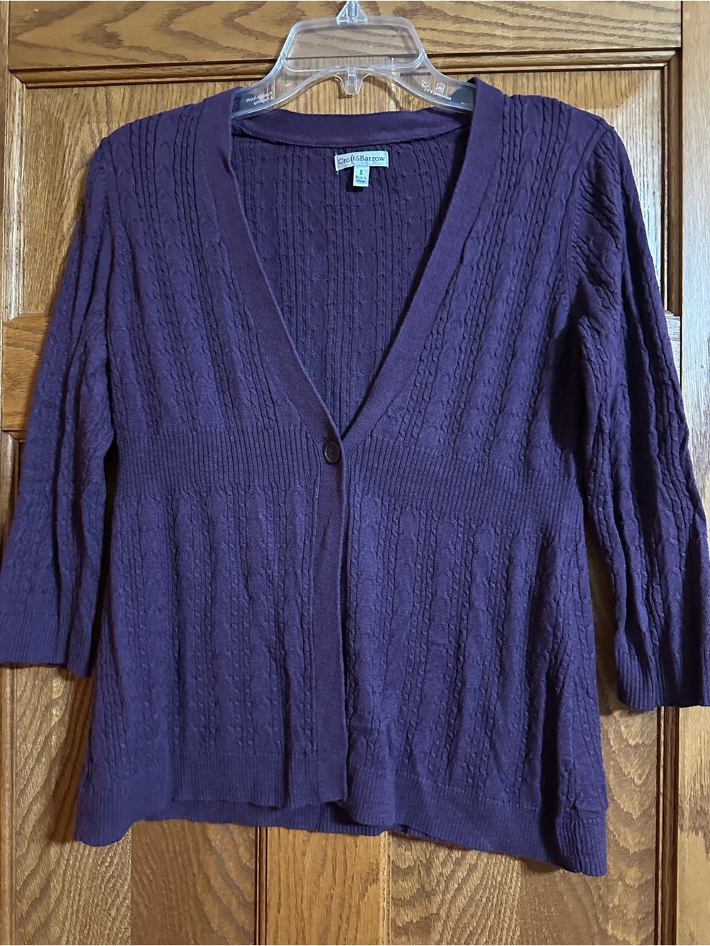 croft & barrow Deep Purple Cable Knit V-Neck Cardigan